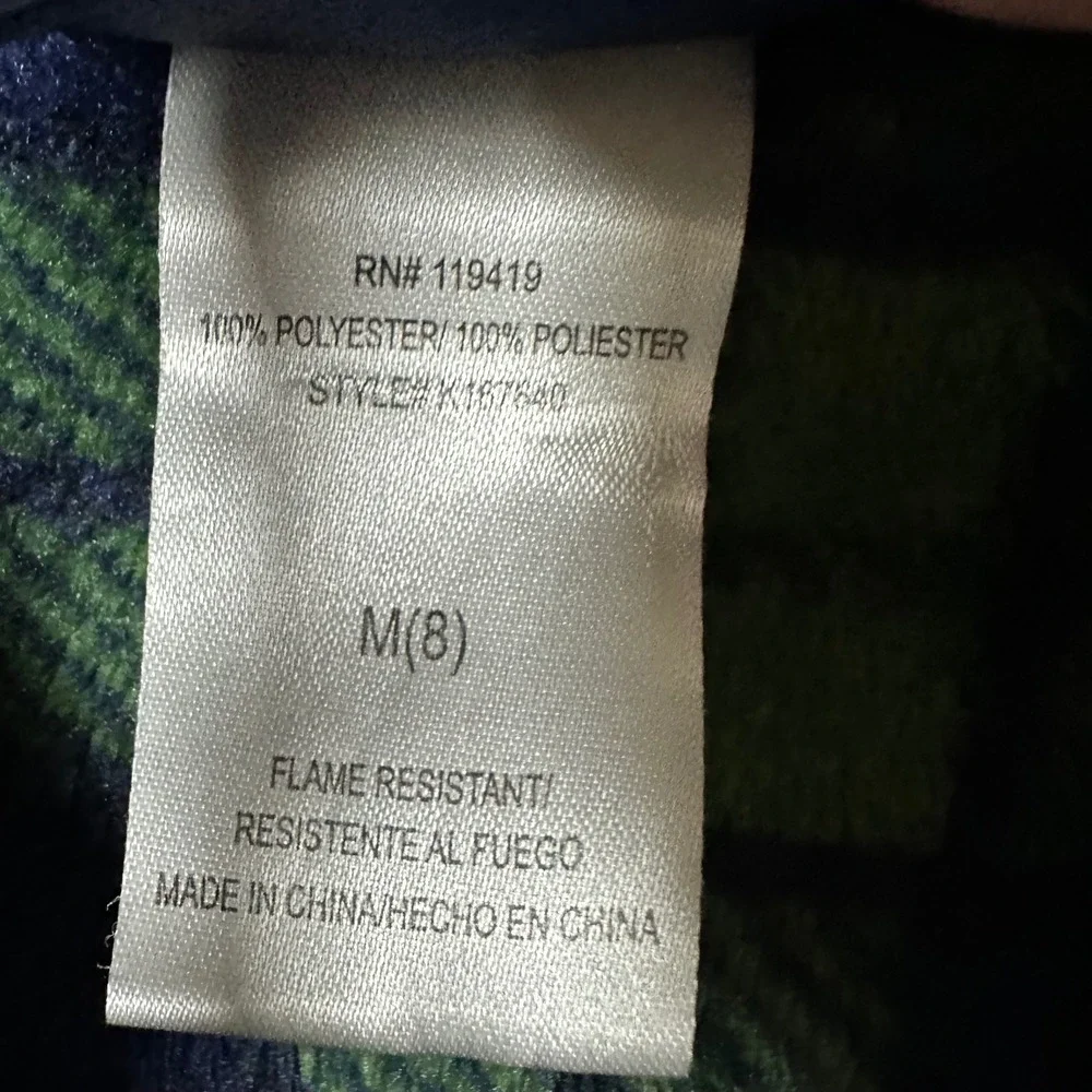 Cuddl‎ Duds Boys Medium 8 Navy Green Tartan Plaid Fleece Robe Warm Cozy Soft